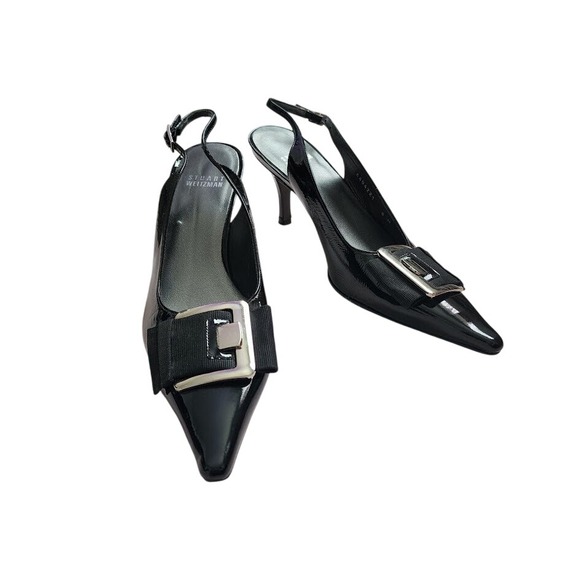 STUART WEITZMAN Dynasty Slingback Buckle Pumps Black Carolyn Bessette Kennedy 8 - Picture 9 of 12